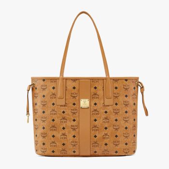 MCM Medium Reversible Liz Shopper Tote in Visetos and Cubic Brown