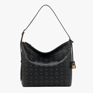 MCM Large Aren Hobo In Visetos Black