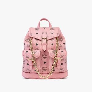 MCM Mini Aren Drawstring Backpack with Chain Handle In Visetos Light Pink