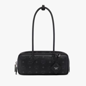 MCM Small Aren East/West Shoulder Bag in Visetos Black