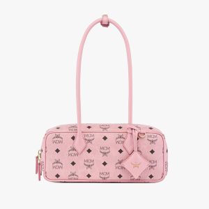 MCM Small Aren East/West Shoulder Bag in Visetos Light Pink