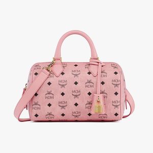 MCM Small Ella Boston Bag in Visetos Light Pink