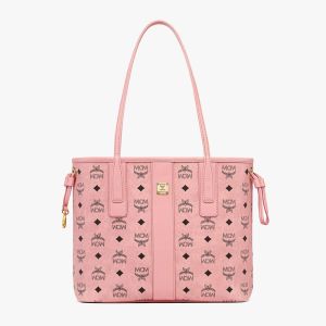 MCM Small Liz Shopper Tote In Visetos Canvas Light Pink